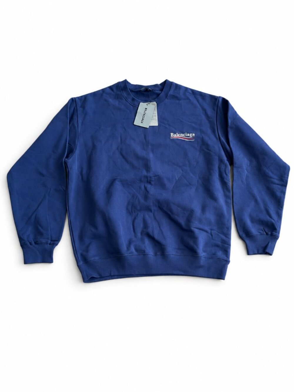 Balenciaga Blue Logo Print Cotton Knit Crewneck Sweatshirt Size M